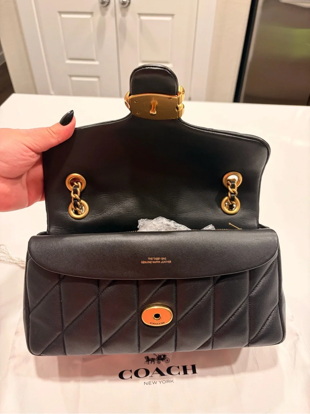 Coach Black Quilted Tabby 26 Leather Shoulder Bag with Gold Chain